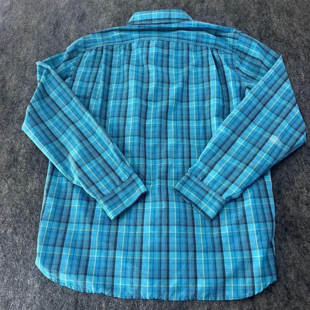 Eddie Bauer Mens Large Tall Blue Green Plaid Button Down Shirt Hiking Fishing - Picture 2 of 4
